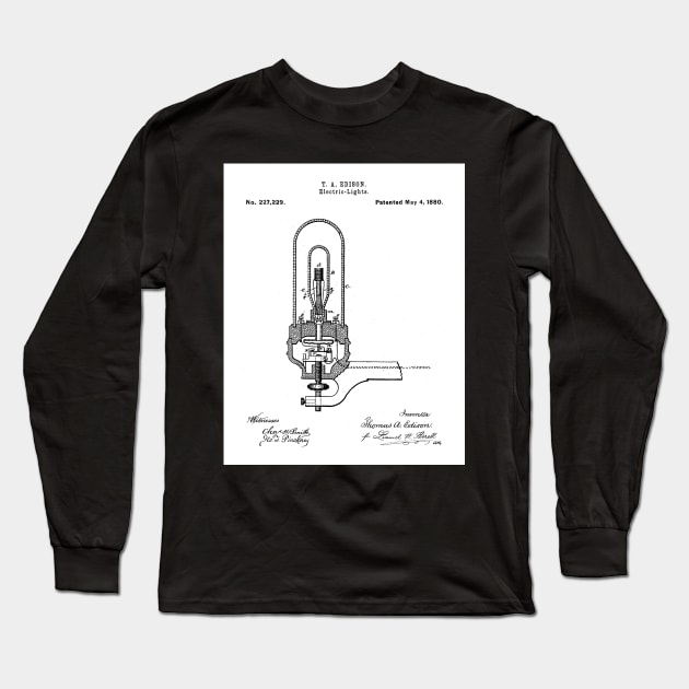 Light Bulb Patent - Industrial Design Housewarming Art - White Long Sleeve T-Shirt by patentpress